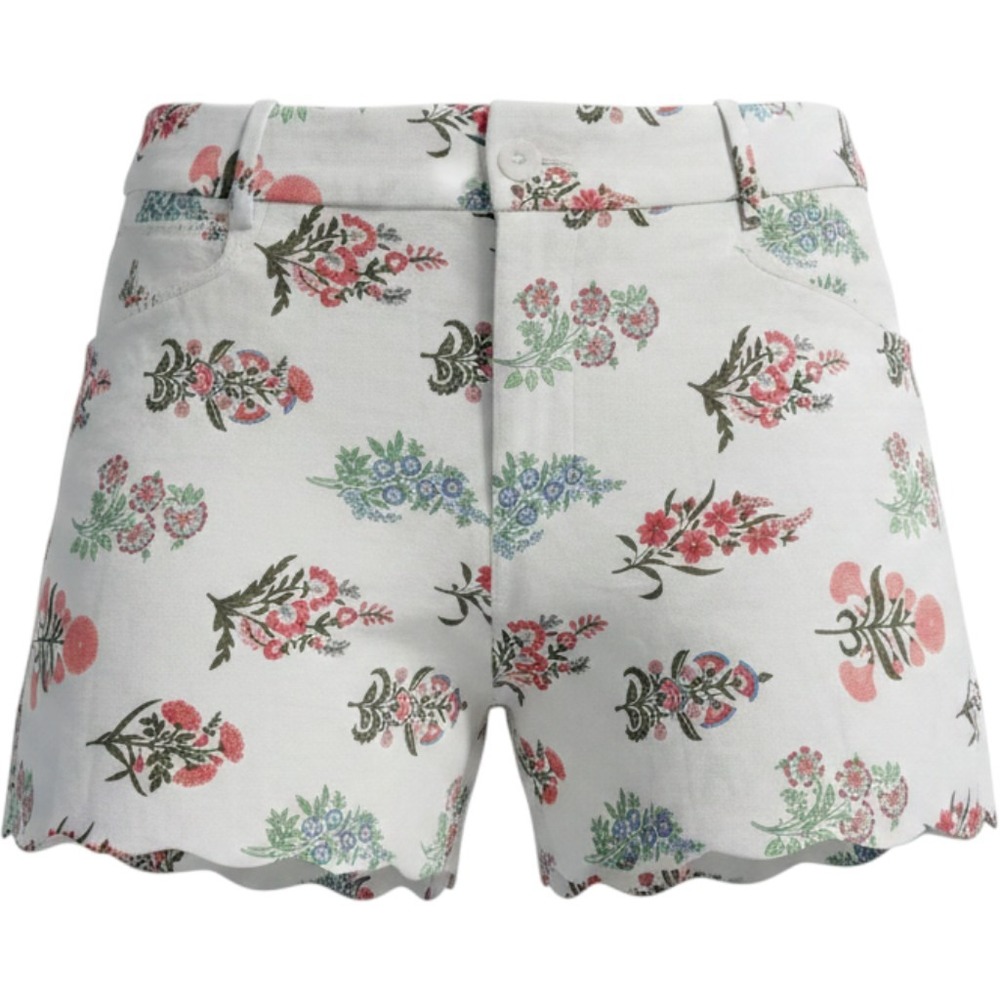 Talbots Scalloped Hem Floral Print Shorts White Pink Blue Cotton Blend Petite 6P